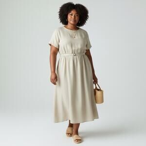Orvis Belted Linen Blend Midi Dress Vintage NWT Womens Sz 18 Beige 90s Natural